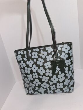 kate spade Dark Green Tote with Light Blue Floral Print